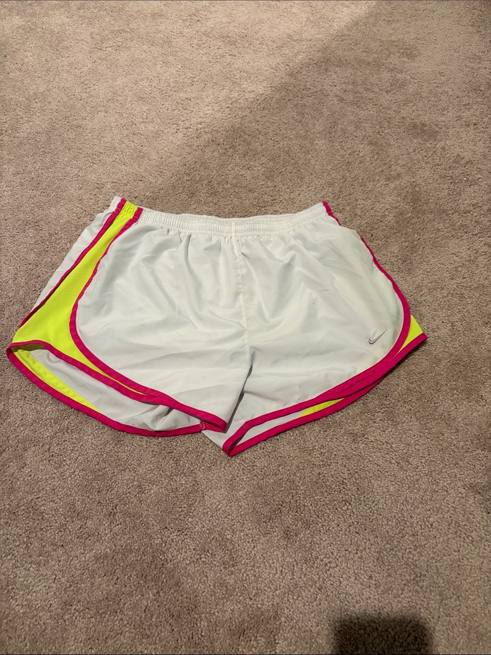 Nike White Women’s Athletic Shorts with Pink & Yellow Trim